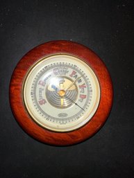 Vintage Stellar Wood And Brass Barometer