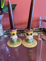 Gorgeous Multicolor Handpainted Set Of 2 Candlesticks