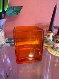 Vintage Orange Square Glass Vase