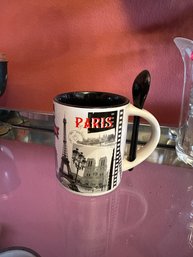Beautiful Paris France Coffee Mug With Spoon