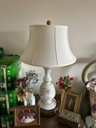Pretty Hand Painted Table Lamp White Satin Glass Gold