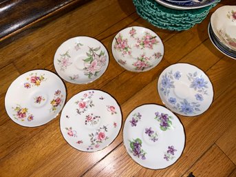 Vintage Set Of 6 Royal Chelsea Cherry Blossom Floral Saucers