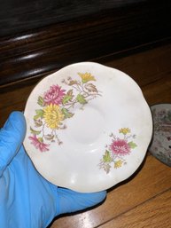 Royal Fine Bone China White Pink Yellow Flowers Saucer Made In England