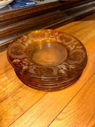 Vintage Etched Amber Art Glass Dishes