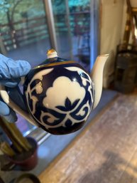 Uzbek Cobalt Blue White Gold Small Teapot