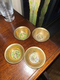 Vintage Art Deco Chinese Brass Enamel Small Dishes