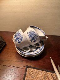 Vintage Arabia Finland Blue Flowers Cup And Saucer Set Of 3