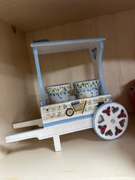 Wood Flower Cart Planter  Painted Floral Design With 2 Flower Pot Stencils