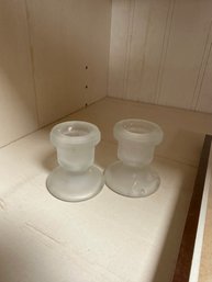 Pair Of Frosted Glass Candle Holders