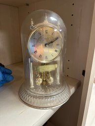 Bulova 35th Anniversary Gold Tone Clock With Glass Dome & Crystal Base  Made In Germany, July 4, 1994