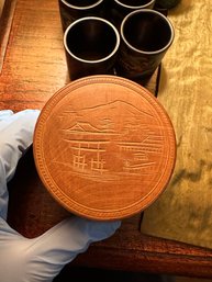 Japanese Carved Wood Box With Coasters