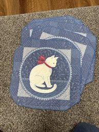 Pre-Quilted Panel  Navy And Red Cat Kitty Design