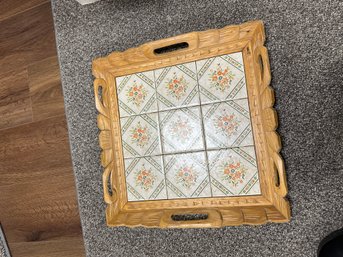 Wood Serving Tray With Ceramic Tiles