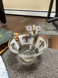 Vintage Midcentury Modern (MCM) Grapes And Leaves Glass Chip And Dip Bowl Set