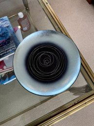 Gorgeous Unique Black Glass Plate Spiral Motif