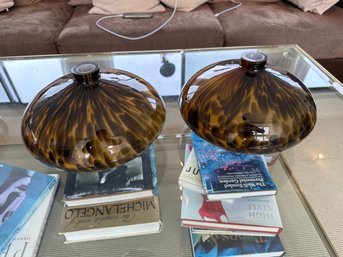 Pretty Pair Of Vintage Mikasa Leopard Cased Art Glass Vase