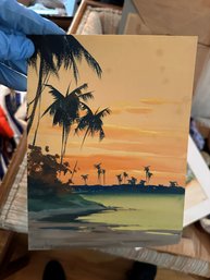 Gorgeous Painting Of Palm Leaves Moonset