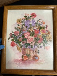 Framed Pink Roses Cross-Stitch