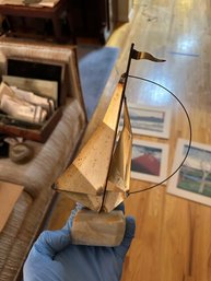 Vintage Brass Copper Metal Sail Boat Demott - Signed