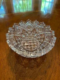 Beautiful Hand Cut Glass Clear Cosmos Large Serving Bowl - Flower & Cane Pattern