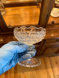 Vintage Crystal Diamond Cut Design Candy Dish With Pedestal