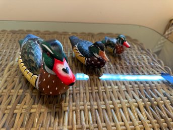 Vintage Hand-Carved Hand Painted Wood Duck Drake Set Of 3
