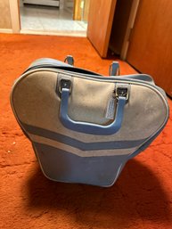 Vintage Baby Blue And White Bowling Bag With Red Bowling Ball