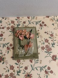 Flower Plaque Boem 3D Resin Pink Flowers In Acrylic Vases -Signed