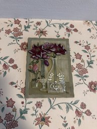 Flower Plaque Boem 3D Resin Purple Flowers - Signed
