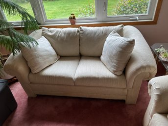 Comfortable Grey Upholstered Love Seat