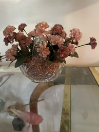 Elegant Clear Cut Glass Vase With Artificial Flowers