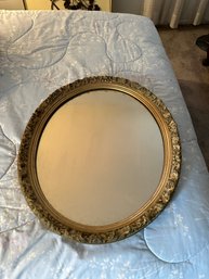 Antique Gilt Round Wood Plaster Ornate Wall Mirror