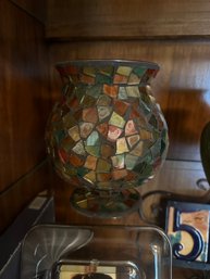 Pretty Mosaic Hurricane Glass Candle Holder Vase