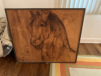 Vintage Old Antique Western Horse Painting From Street Artist In Mexico - Signed