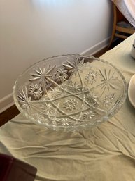 Vintage Heavy Clear Glass Salad Fruit Bowl Etched With Flowers