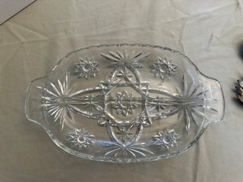 Vintage Pressed Cut Clear Glass Divided Serving Plate Dish 2 Sections
