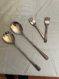 Vintage Silver Plated Salad Serving Spoons And Forks