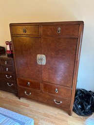 Wood Chinese Cabinet Of Burl Style Panel With Drawers
