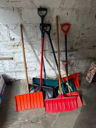 Lot Of 7 Garden Tools And Snow Shovels - Assorted Sizes And Colors