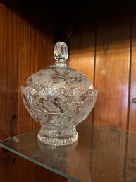 Imperlux Hand Cut Crystal Etched Rose Covered Candy Dish