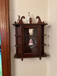 Vintage Curio Cabinet - Wood Wall Hanging Or Tabletop Display - Glass Door