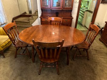 Vintage Foldable Dining Table Set With Leaf And Chairs