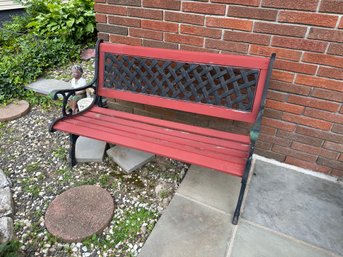 Italian Mid-Century Modern Wood And Cast Iron Outdoor Bench