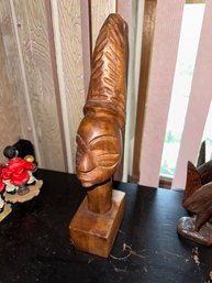 African Head Carved Wood Sculpture