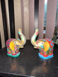 Colorful Pair Of Handicraft Elephant