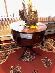 Vintage Revolving Bookcase Round Drum Table