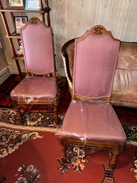 Pair Of Antique Victorian Side Pink Foam Chairs