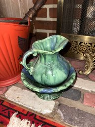 Vintage Green Pitcher & Bowl