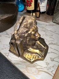 Vintage Lions Head Bookend In Antique Brass Finish