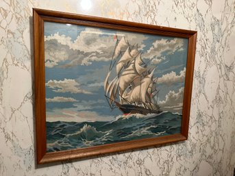 Vintage Extra Large Framed Clipper Ship Paint By Number